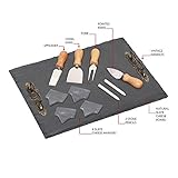 11 Piece Slate Cheese Board Set - Large Slate Cheese Plate With Handles (4) Cheese Tools (4) Slate Cheese Markers (2) Stone Chalk Sticks
