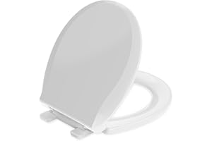 HUTTDMEL Round Toilet Seat Soft Close 16.5'',Standard Universal Toilet Lid Round with PP Material Safe,Easy to Clean and Install,Ergonomic design,Never Loosens,2 Years Support,White Plastic