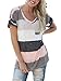 Q&Y Women's V-neck Striped Casual Short Sleeve T-shirt Blouse Tees Tops Grey,US XL(Tag XXL)