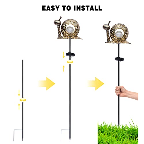 Outdoor Solar Lights Decorative Garden, Crackle Glass Globe Metal Snail LED Stake Light for Pathway, Lawn, Patio, Yard