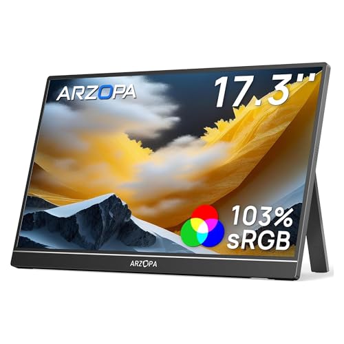 ARZOPA Monitor Portátil 17.3", 1080P FHD 103% sRGB IPS Monitor Portátil Monitor Gaming Soporte Integrado HDMI USB C Pantalla Externa con Altavoces Duales para PC Mac Teléfono Xbox Switch PS5 - A1M