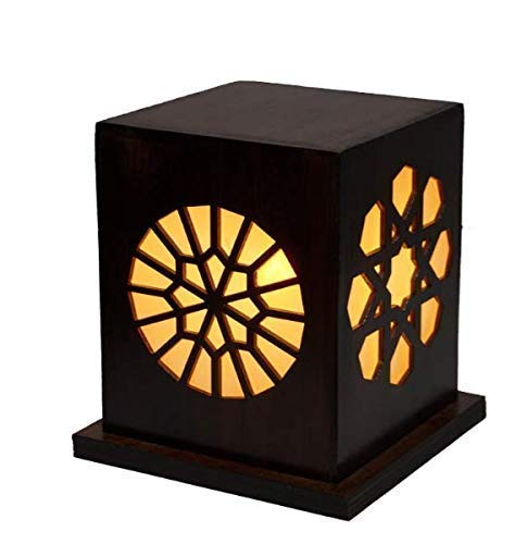 GROOVE AND GRAINS Cuboidal Wooden Lamp Circular Jali (Walnut)