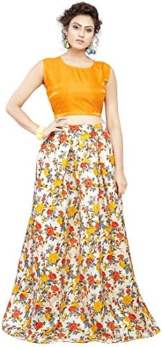 Arawins Womens Banglori Satin Silk Digital Printed Lehenga Choli (NLN02_Orange)