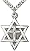 Heartland Store Mens Sterling Silver Star of David & Cross + 24 Inch Rhodium Plated Chain & Clasp| USA Made