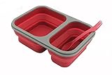 Collapsible Lunch Box - Best Bento Silicone Lunchbox With Two Compartments, BPA Free, Great for School, Red