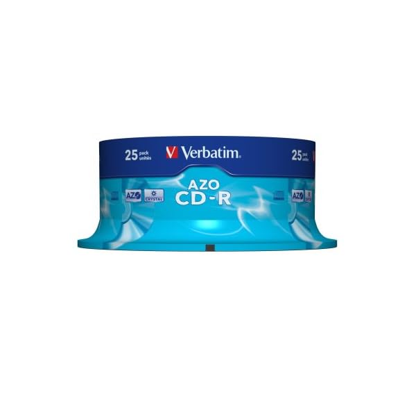 Verbatim CD-R AZO Crystal 700 MB, 25er Pack Spindel, CD Rohlinge, 52-fache Brenngeschwindigkeit mit langer Lebensdauer, leere CDs, Audio CD Rohling, für Fotos & Videos & Dokumente