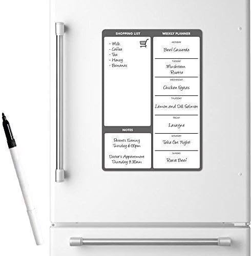 TMS A4 Weekly Meal Planner for Fridge, Grey, W21 x H30 cm