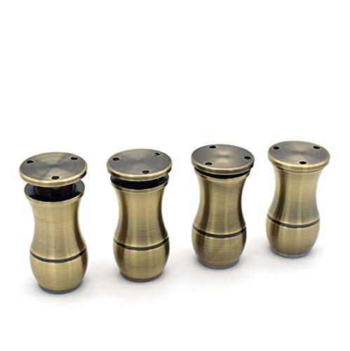 Tueascallk 3.1"-3.5" Adjustable Heavy-Duty Aluminum Furniture Legs, Cabinets/Tables/Chairs/Sofa Feet, with Non-Slip Transparent Rubber Base, Brushed Bronze, Set of 4