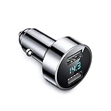 AINOPE USB 12V Car Adapter, Cigarette Lighter Voltage Meter 4.8A All Metal Dual Port USB LED Display Car Flush Fit Car Charger Compatible for iPhone X/XS MAX/XR,iPad Mini 3,Galaxy Note 9/S9/S8-Silver