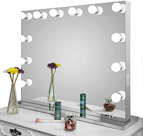 HOMELO Frameless Vanity Mirror with Light Hollywood Makeup Lighted Mirror with Dimmer Free Bulbs Gift (Large)
