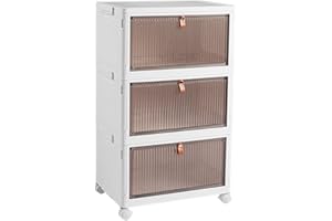 Shoe Storage Boxes-3 Layers Foldable Large Stackable Sneaker Organizer with Magnetic Door, 3 Drawers Rolling Cart Multi-funct