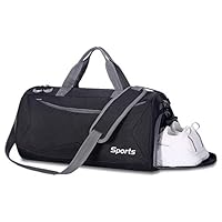 Packable Sports Gym Bag with Wet Pocket & Shoes Compartment Travel Duffel Bag for Men and Women (Black)