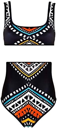 Bikini Sets High Waisted Two Pieces Beach Swimwear Bathing Suit Swimsuit Halter Cutout African Print Keyhole Print for Woman