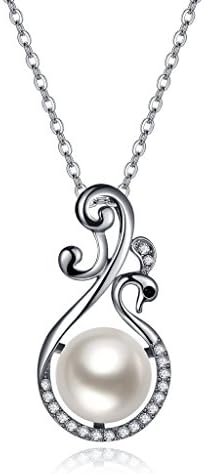 Cottontree Platinum Plated Cubic Zirconia Peacock Animal Artificial pearl (12mm) Women Fashion Pendant Necklace jewelery, 15"+2", Extender