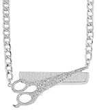 Silvertone with Clear Iced Out Comb & Scissor Pendant with a 22 Inch Adjustable Link Chain Necklace