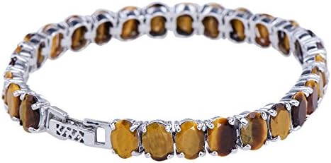 Men's Womens Natural Tiger Eye Gemstone 925 Sterling Silver 7'"Tennis Bracelet