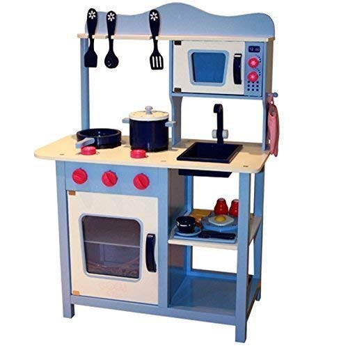 blue wooden toy kitchen