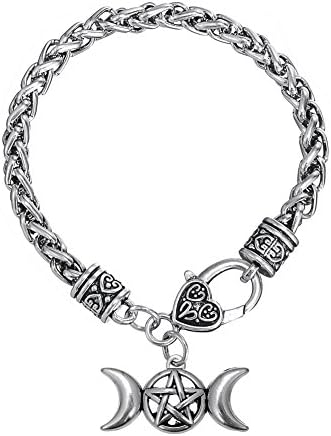 Triple Moon Goddess Amulet Wicca五角形の小麦チェーンブレスレットレディースメンズPaganジュエリー