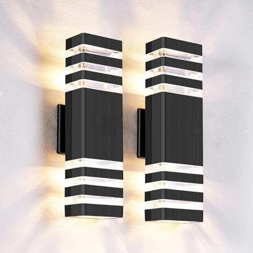 2 Pack Outdoor Wall Light - Stylish Porch Light for House, Up and Down Wall Light Aluminum Waterproof Outdoor Lights Wall Mount for Front Porch Patio Garage