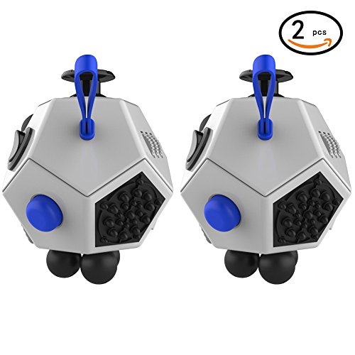 Magic Cindy 2 Pcs of 12 Sided Fidget Cube Relieves Stress and Anxiety - Toy Increases Focus and Attention for Children and Adults with ADHD, ADD OCD, and Autism