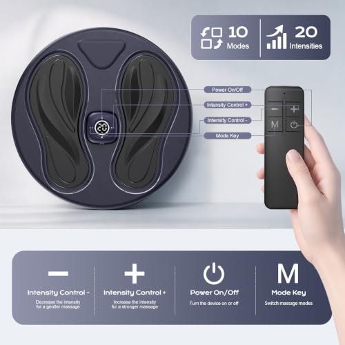 EMS Foot Massager for Pain Relief and Circulation,Foot Circulation Machine for Muscle Relaxation,10 Modes & 20 Intensity Levels, Detachable Easy-Clean Foot Massage Mat for Daily Relaxation at Home