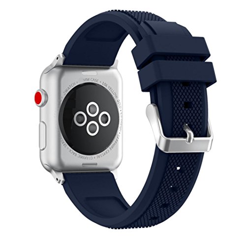Tiean Sports Soft Silicone Replacement Sports Band Strap For Apple Watch Series 3 38MM (Navy Blue)