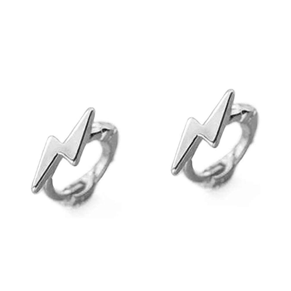 Minimalist Lightning Hoop Earrings for Women Teen Girls Cartilage S925 Sterling Silver Fashion Sleeper Tiny Huggie Cuff Tragus Hinged Hoops 5mm Hypoallergenic For Birthday gift (Silver)
