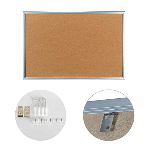 Cork Board Bulletin Board - 4THOUGHT 36 X 24 Inches Hanging Cork Notice Pin Board, Decorative Wall-Mounted Memo Board Bulletin Board with Elegant Aluminium Art Frame, 10 Push Pins Included