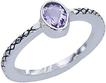 Delicate Women's Natural Amethyst Gemstone Embossed 925 Sterling Silver Ring