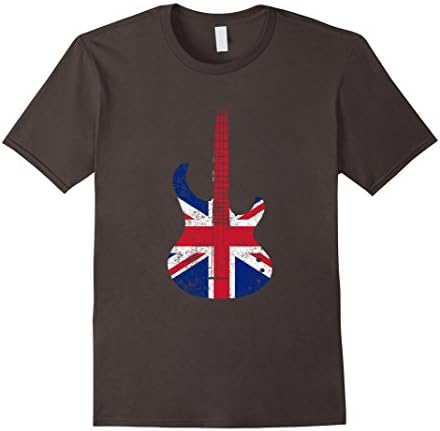 Mens British Guitar Shirt - Hard Rock Band Shirt UK Flag Tee Large Asphalt
