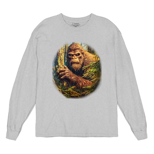 Bigfoot in The Woods Men's Graphic Long Sleeve T-Shirt - Funny Sasquatch Hide and Seek Champion Design Large Gray at Amazon