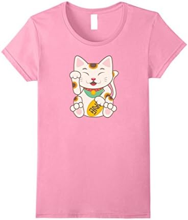 Women's Chinese Cat Maneki Neko Tshirt Japanese Fortune Lucky Cat T XL Pink