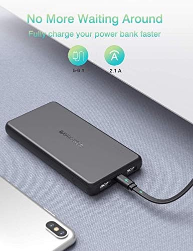 Portable Charger RAVPower 10000mAh Power Bank Dual USB Ports Battery Pack Ultra Slim Total 3.4A iSmart Output Charger Light External Battery Pack Compatible with iPhone Samsung Galaxy and More