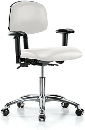 Perch Chrome Multi-Task Office Chair with Wheels Adjustable Armrests and Back Support 17" - 22" (Hard Floor Casters/Adobe White Vinyl)