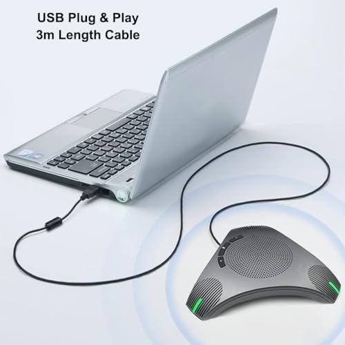 Conference Speaker and Microphone - 360° Omnidirectional USB Speakerphone with USB Hub, Features Noise Reduction and Echo Cancellation, Ideal for 8-10 People in Business Conferences and Home Offices.