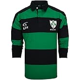 Irish Rugby Shirt for Men, Green and Blue with Shamrock Crest, Irish Fan Shirt, Large.