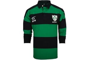 MALHAM USA Irish Rugby Shirt for Men, Green and Blue with Shamrock Crest, Irish Fan Shirt, Large.