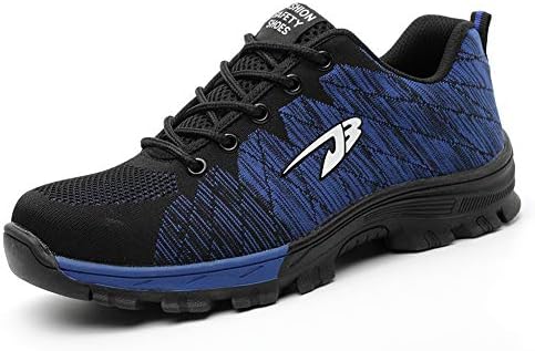 Men's Work Safety Shoes S3 Steel Toe Puncture Proof, Lightweight Non-Slip Industrial & Construction Outdoor Casual Breathable Womens Protection Footwear Blue 44