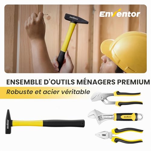ENVENTOR Tool Box, 158 Piece Complete Tool Case, Tool Box with Screwdriver Set, Hammer, Pliers and Ratchet Socket, DIY, Garage, Car Tool Box