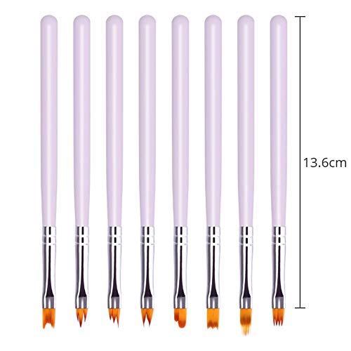 BONNIESTORE 8 Pcs Nail Brush Pen Gradient Acrylic Painting Brush Set UV Gel Flower Drawing Pen Purple Handle Manicure Nail Art Polish Pen Tool - Thumbnail 2
