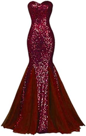 Winnie Bride Sparkly Sequins Evening Prom Ball Gown Mermaid Long Formal Dress-14-Burgundy