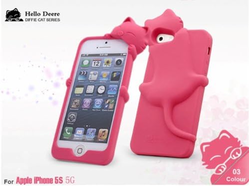 "Hello Deere" Lovely 3D Cat Cartoon Soft Shell Case with Earphone Jack Dust Cover for iPhone 5/5s- (Red DFM-5GS-3)