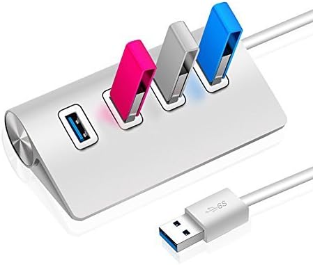 4-Port Portable USB 3.0 Aluminum Data Hub : 2ft USB 3.0 Cable for Macbook, Mac Pro / mini, iMac, XPS, Surface Pro, Notebook PC, USB Flash Drives, Mobile HDD, and More by WolfArya