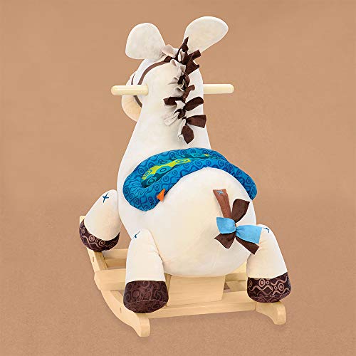B. toys Schaukelpferd beige mit blauem Sattel aus weichem Plüsch und hochwertigem Holz, Schaukeltier zum Draufsitzen für… – Bild 6