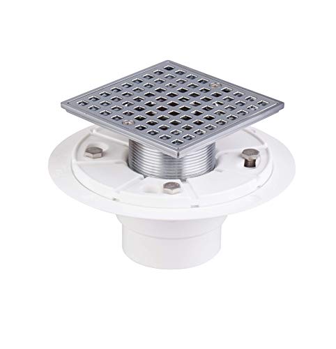 Uni-Green 4-1/4" Square Shower Drain for Low Profile Shower Pan Drain, Chrome Plated and Adjustable Height, PVC Material for 2" Solvent Welded Pipe