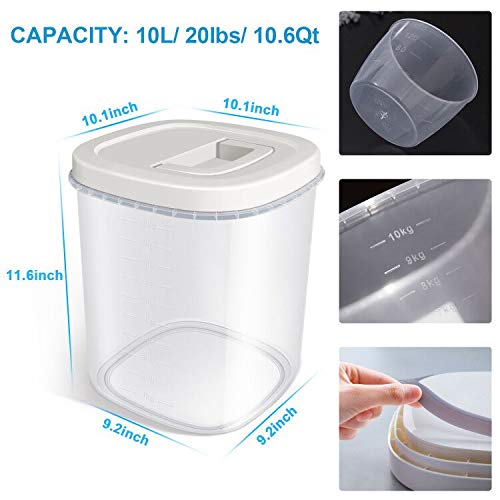 Airtight Food Storage Container - 20 Lbs Rice Container Bin with Measuring Cup - Cereal Container Dispenser for Rice Flour Storage, Kitchen Pantry Organization