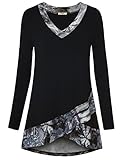 Timeson Casual Tops For Women, Ladies Casual Tunic Shirt V Neck Floral Long Sleeve Tunic Top For Junior For Leggings(Black,Large)