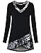 Timeson Casual Tops For Women, Ladies Casual Tunic Shirt V Neck Floral Long Sleeve Tunic Top For Junior For Leggings(Black,Large)