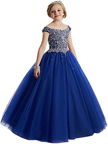 GreenBloom Little Girls' Bowknot One-Shoulder Long Sleeves Beaded Sequins Embroidery Pageant Ball Gown Evening Dress