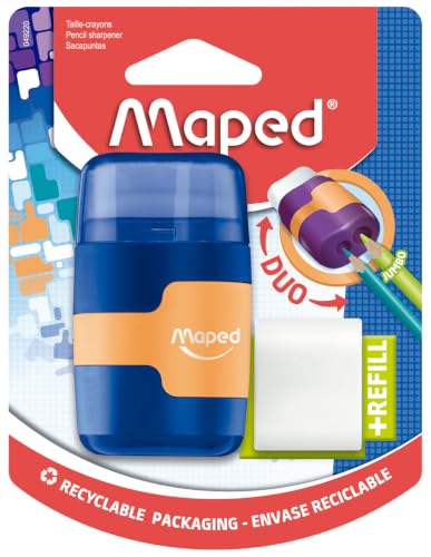 Maped Connect Coloured Duo Eraser and Pencil Sharpener (Assorted Colours), 49220